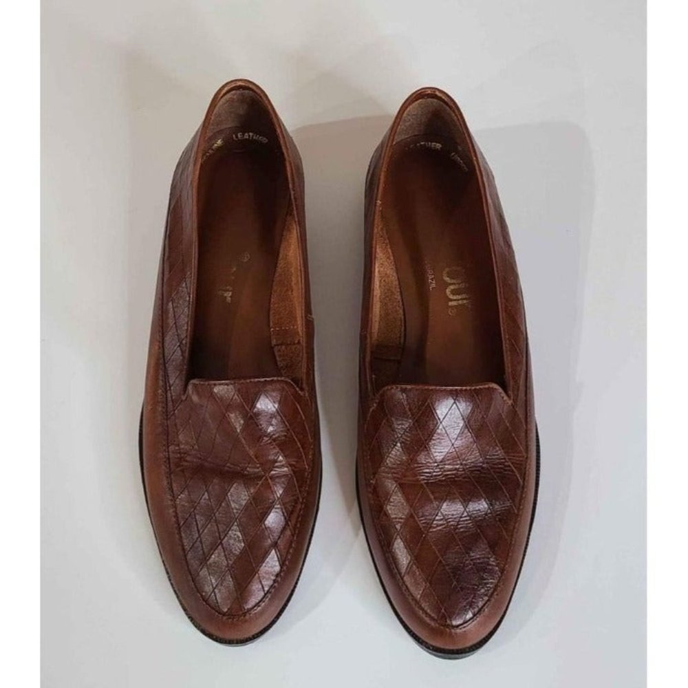 Bonjour Basketweave Brown Leather Loafer Vintage Circa 1980's Women's Size 8
